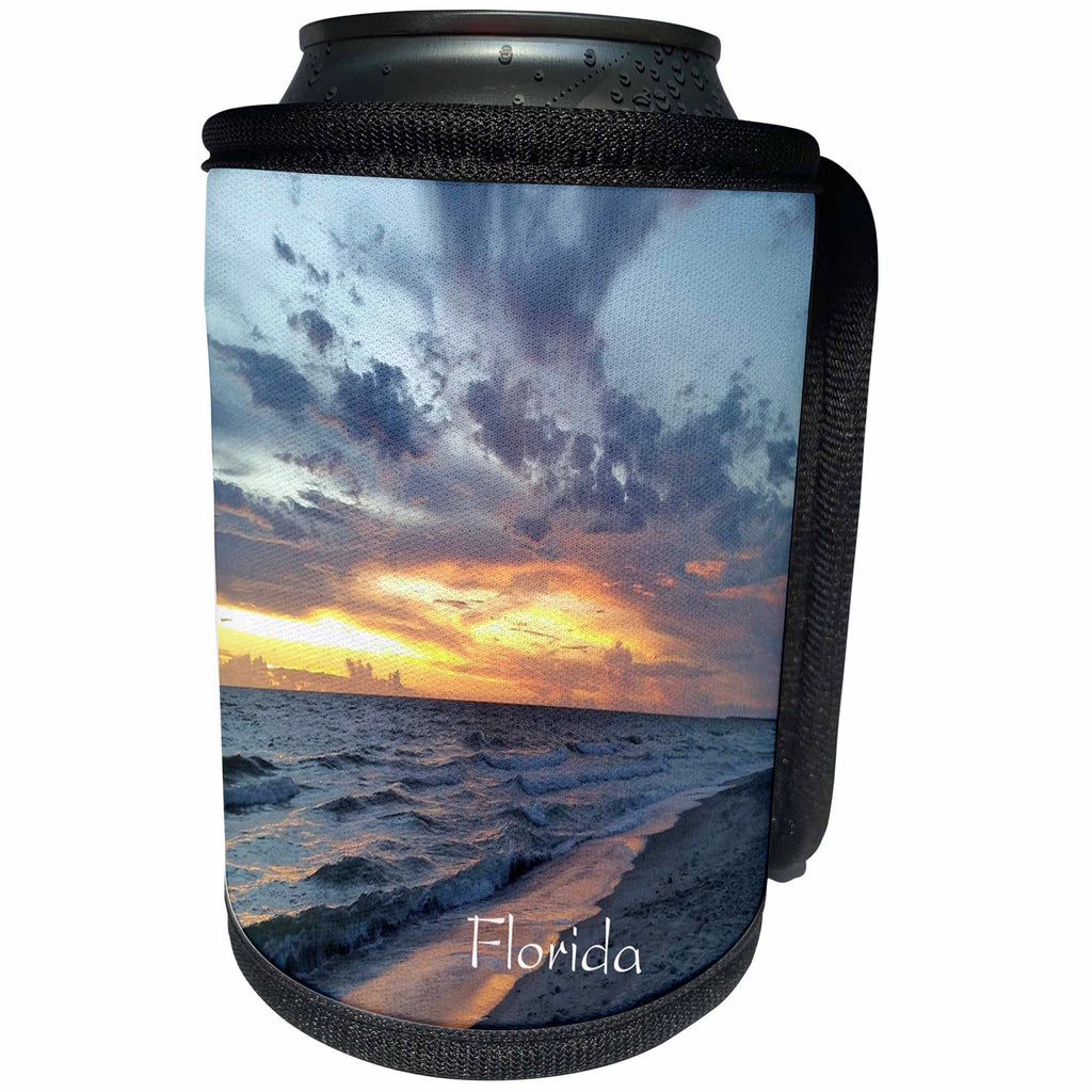 3dRose Florida - Image of Sanibel Island Florida Sunset Gray and Yellow - Can Cooler Bottle Wrap (cc_274940)