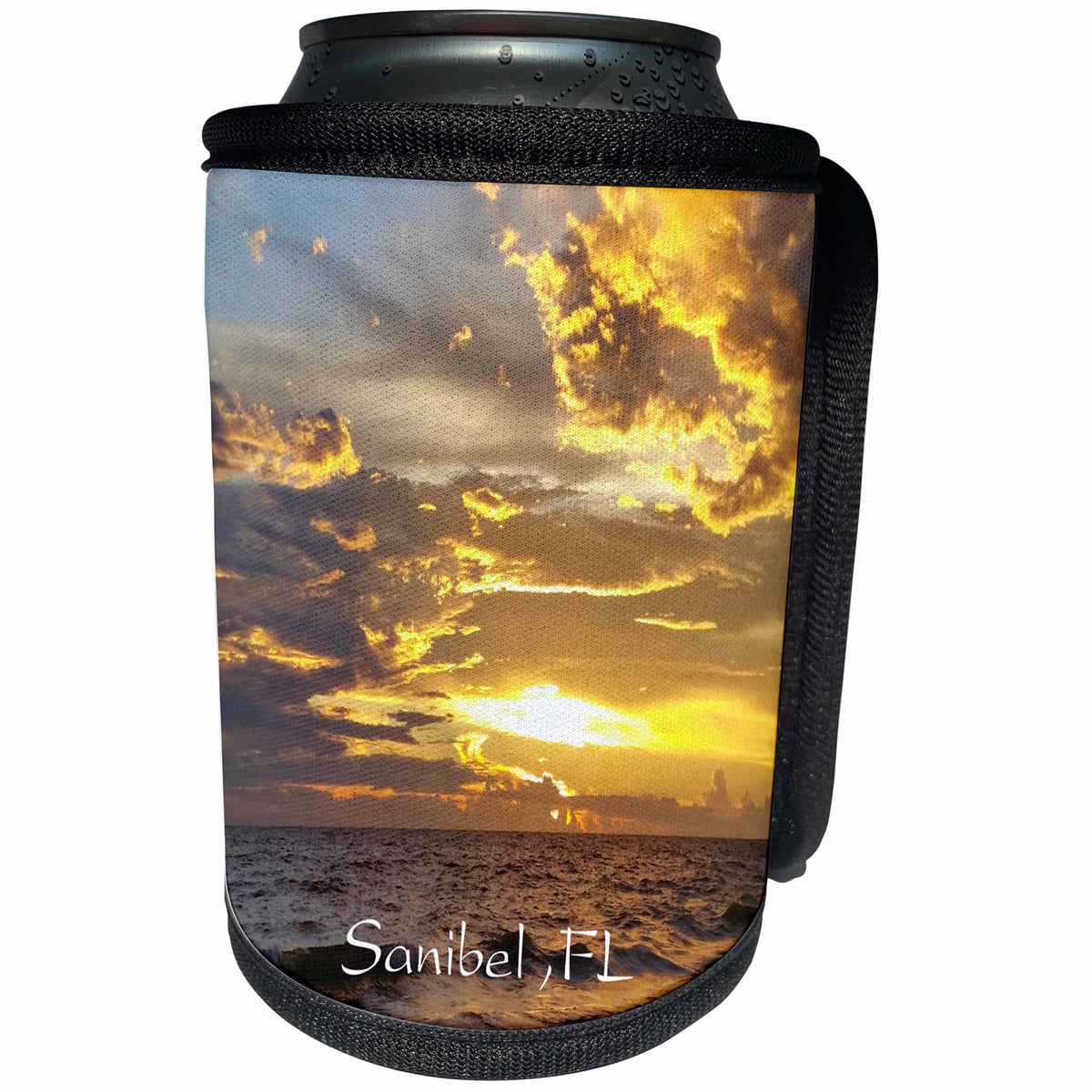 3dRose Florida - Image of Florida Sanibel Yellow Sky At Sunset - Can Cooler Bottle Wrap (cc_274941)