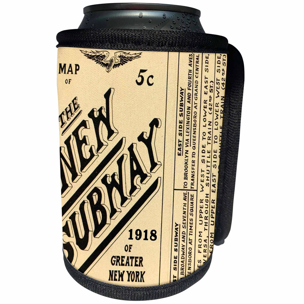 3dRose New York - Image of 100 Year Old Subway Map Of New York - Can Cooler Bottle Wrap (cc_274948)