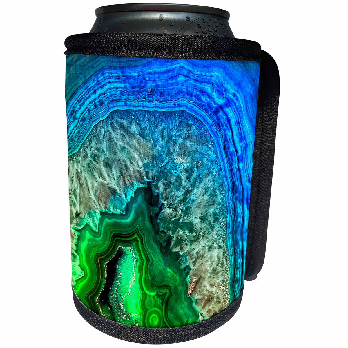 3dRose Uta Naumann Pattern - Image of Luxury Indigo and Green Marble Agate Gem Mineral Stone - Can Cooler Bottle Wrap (cc_274959)