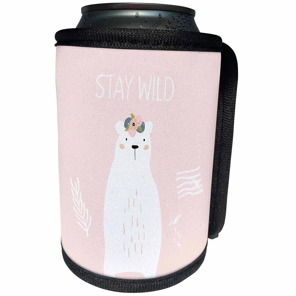 3dRose Uta Naumann Watercolor Illustration Animal - Stay Wild- Cute Trendy Pink Scandi Winter Animal White Bear Typography - Can Cooler Bottle Wrap (cc_274960)