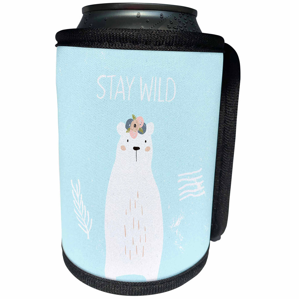 3dRose Uta Naumann Watercolor Illustration Animal - Stay Wild-Trendy Cute Teal Scandi Winter Animal White Bear Typography - Can Cooler Bottle Wrap (cc_274961)