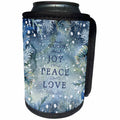 3dRose Uta Naumann Sayings and Typography - Joy Peace Love- Christmas Wishes-Wintry Snowy Blue Forest Illustration - Can Cooler Bottle Wrap (cc_274989)