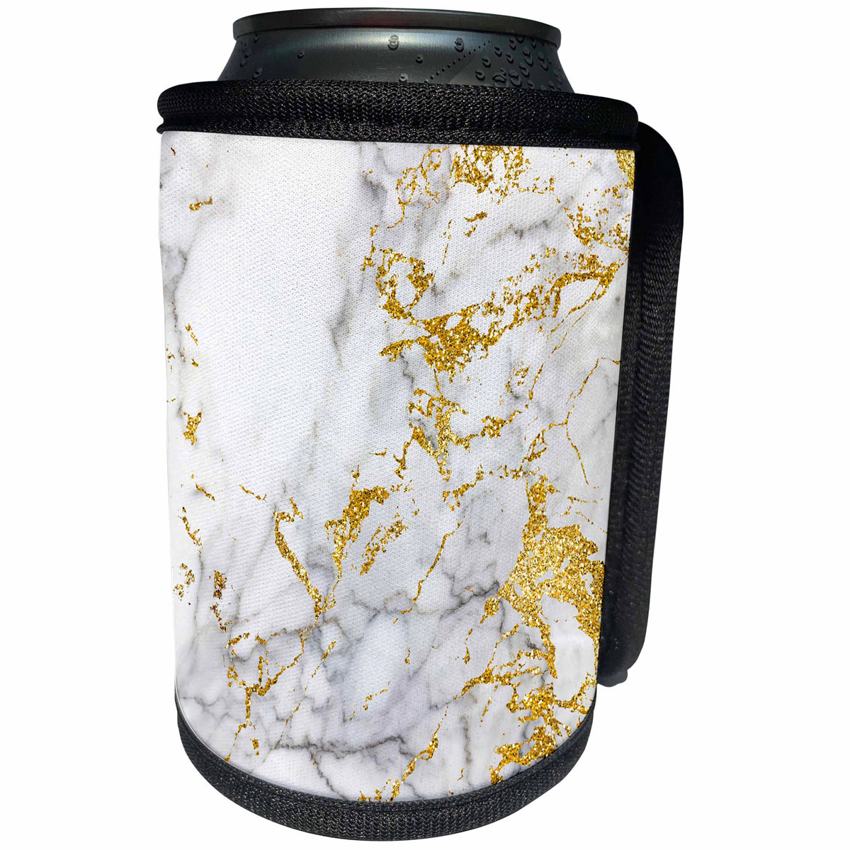 3dRose Uta Naumann Faux Glitter Pattern - Image of Trendy Luxury Gold Metal Glitter Veins Gray Marble - Can Cooler Bottle Wrap (cc_275082)