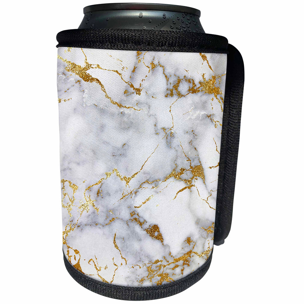 3dRose Uta Naumann Faux Glitter Pattern - Image of Luxury and Trendy Gold Metal Glitter Veins Gray Marble - Can Cooler Bottle Wrap (cc_275083)