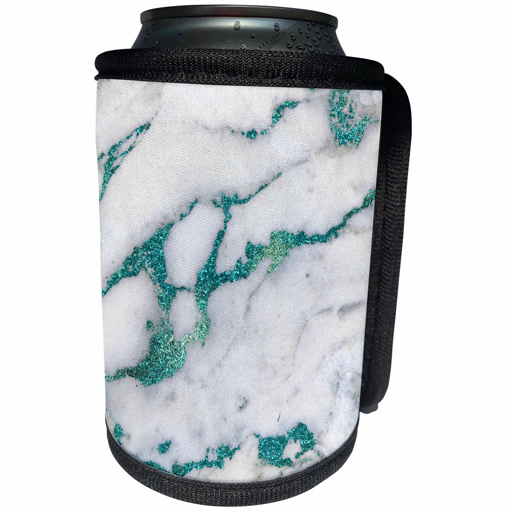 3dRose Uta Naumann Faux Glitter Pattern - Image of Luxury and Trendy Teal Metal Glitter Veins Gray Marble - Can Cooler Bottle Wrap (cc_275087)