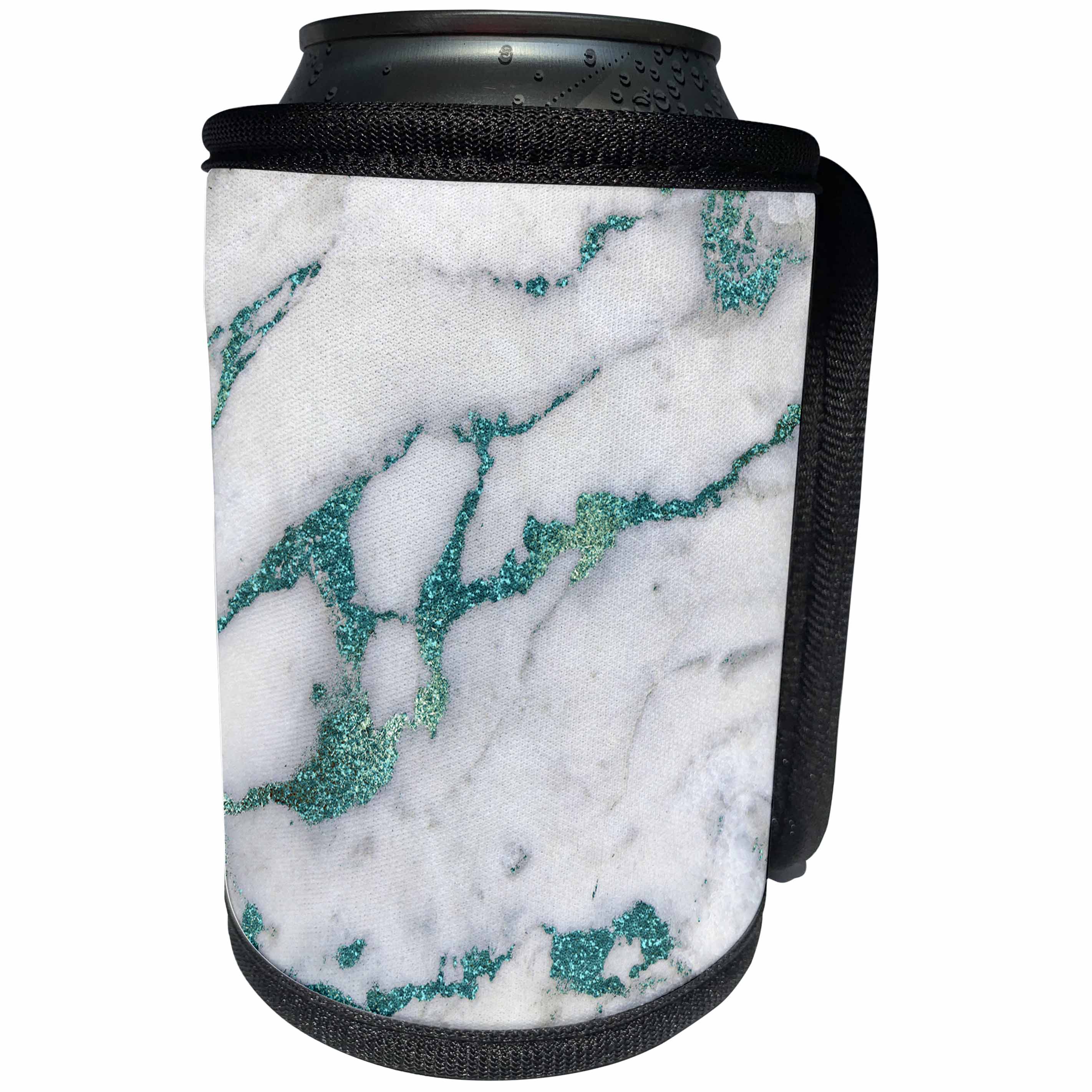 3dRose Uta Naumann Faux Glitter Pattern - Image of Luxury and Trendy Teal Metal Glitter Veins Gray Marble - Can Cooler Bottle Wrap (cc_275087)
