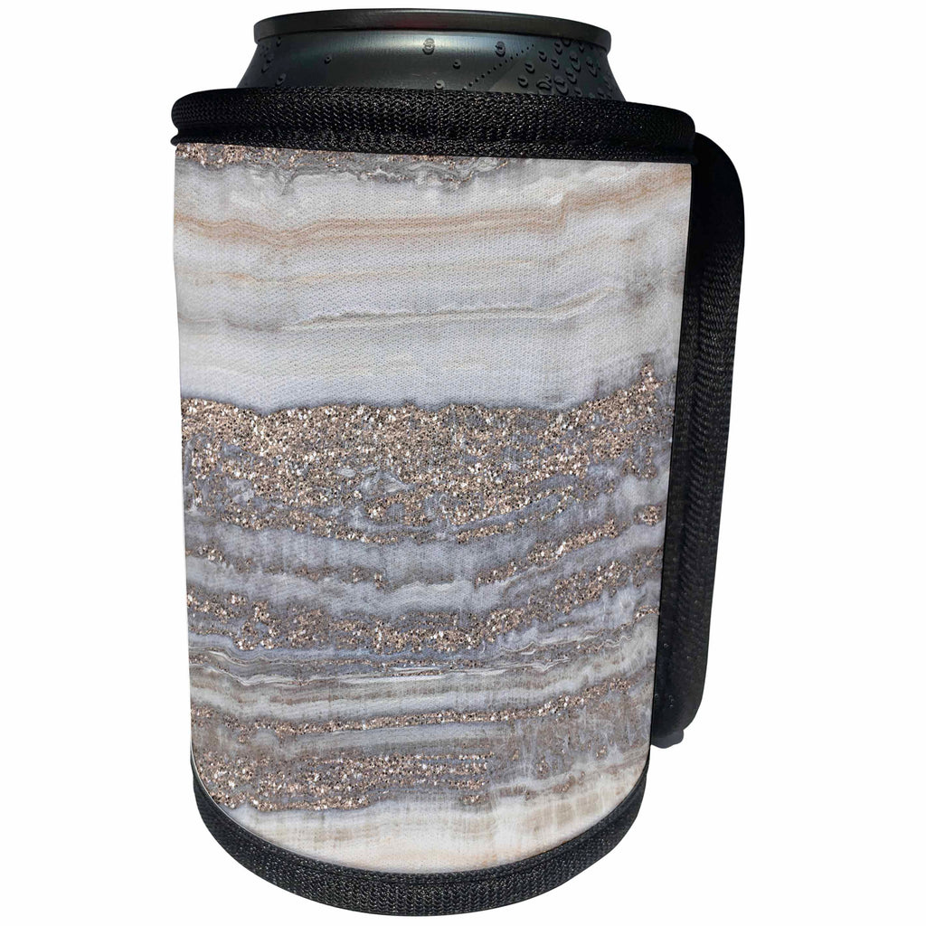 3dRose Uta Naumann Faux Glitter Pattern - Image of Trendy Gray Rock Gemstone Agate and Copper Glitter - Can Cooler Bottle Wrap (cc_275120)