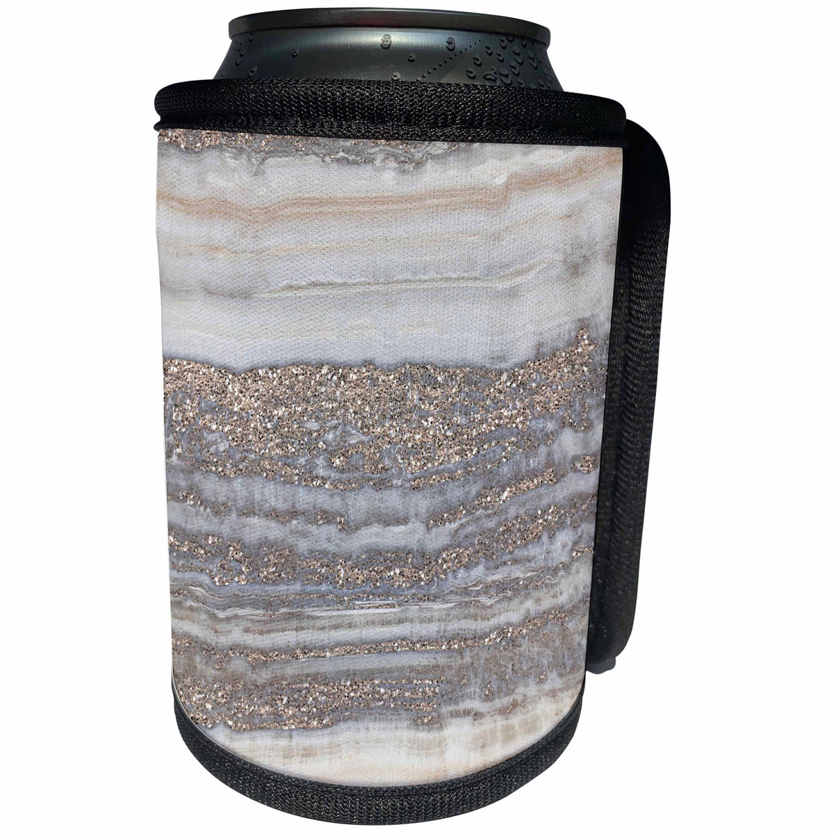3dRose Uta Naumann Faux Glitter Pattern - Image of Trendy Gray Rock Gemstone Agate and Copper Glitter - Can Cooler Bottle Wrap (cc_275120)