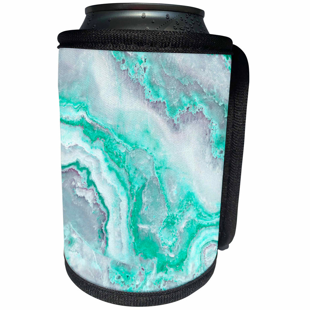 3dRose Uta Naumann Faux Glitter Pattern - Image of Trendy Luxury Aqua Mint Quartz and Gray Gemstone Agate Geode - Can Cooler Bottle Wrap (cc_275123)