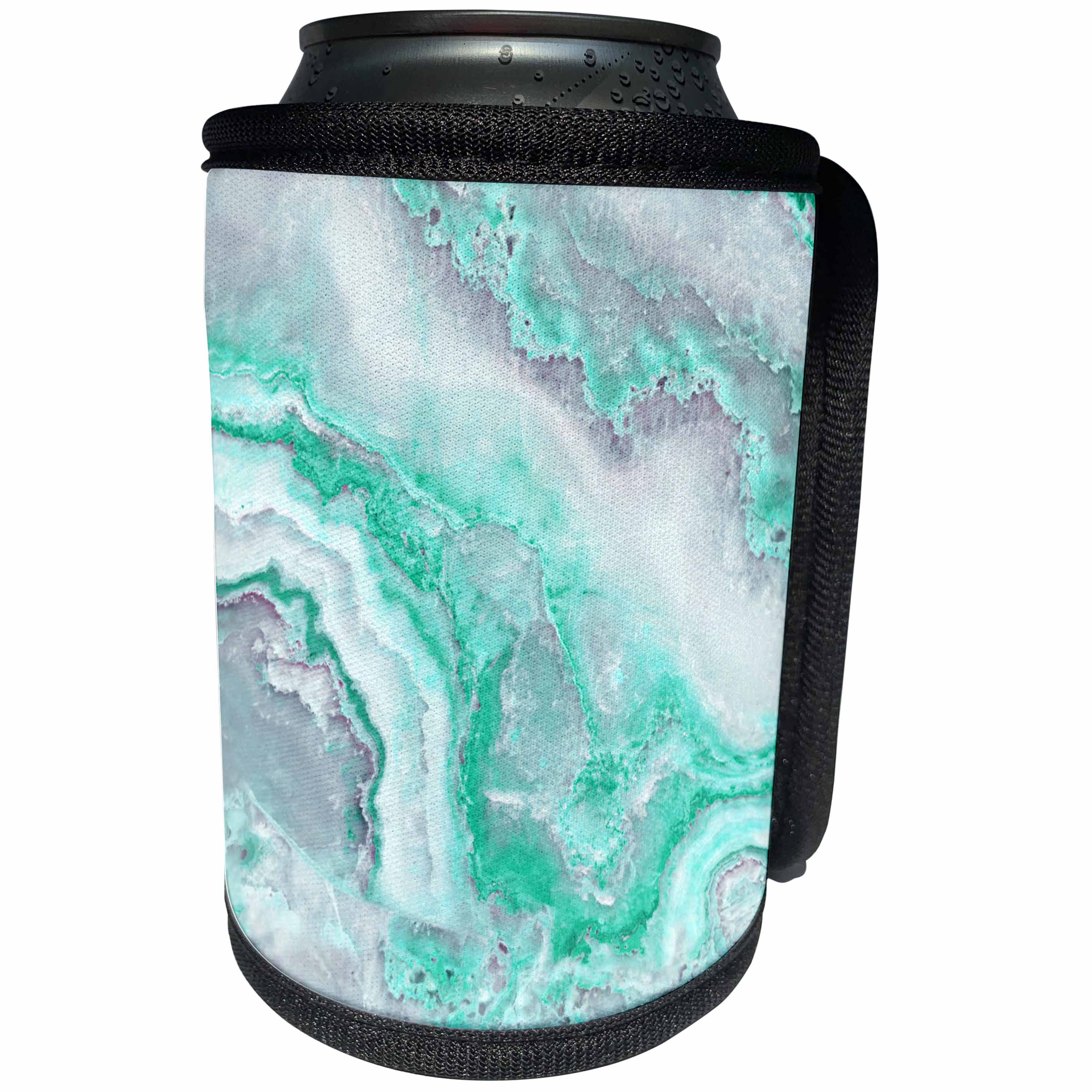 3dRose Uta Naumann Faux Glitter Pattern - Image of Trendy Luxury Aqua Mint Quartz and Gray Gemstone Agate Geode - Can Cooler Bottle Wrap (cc_275123)