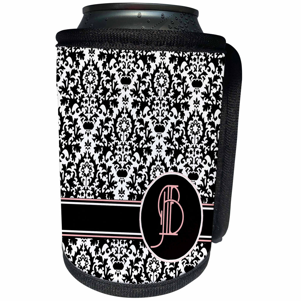3dRose Uta Naumann Personal Monogram Initials - Letter B Personal Monogrammed Damask Pattern-Personalized Initial - Can Cooler Bottle Wrap (cc_275170)