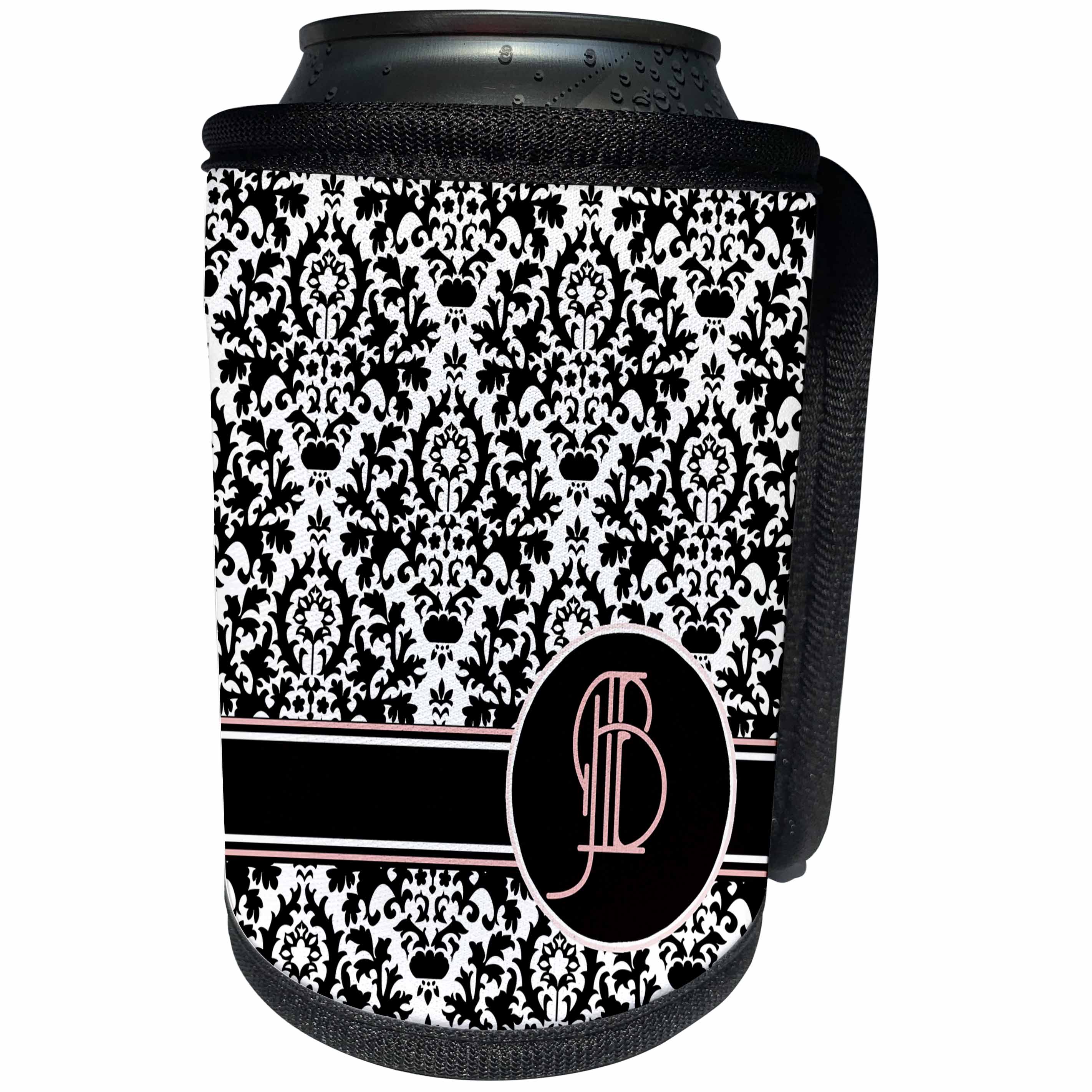3dRose Uta Naumann Personal Monogram Initials - Letter B Personal Monogrammed Damask Pattern-Personalized Initial - Can Cooler Bottle Wrap (cc_275170)