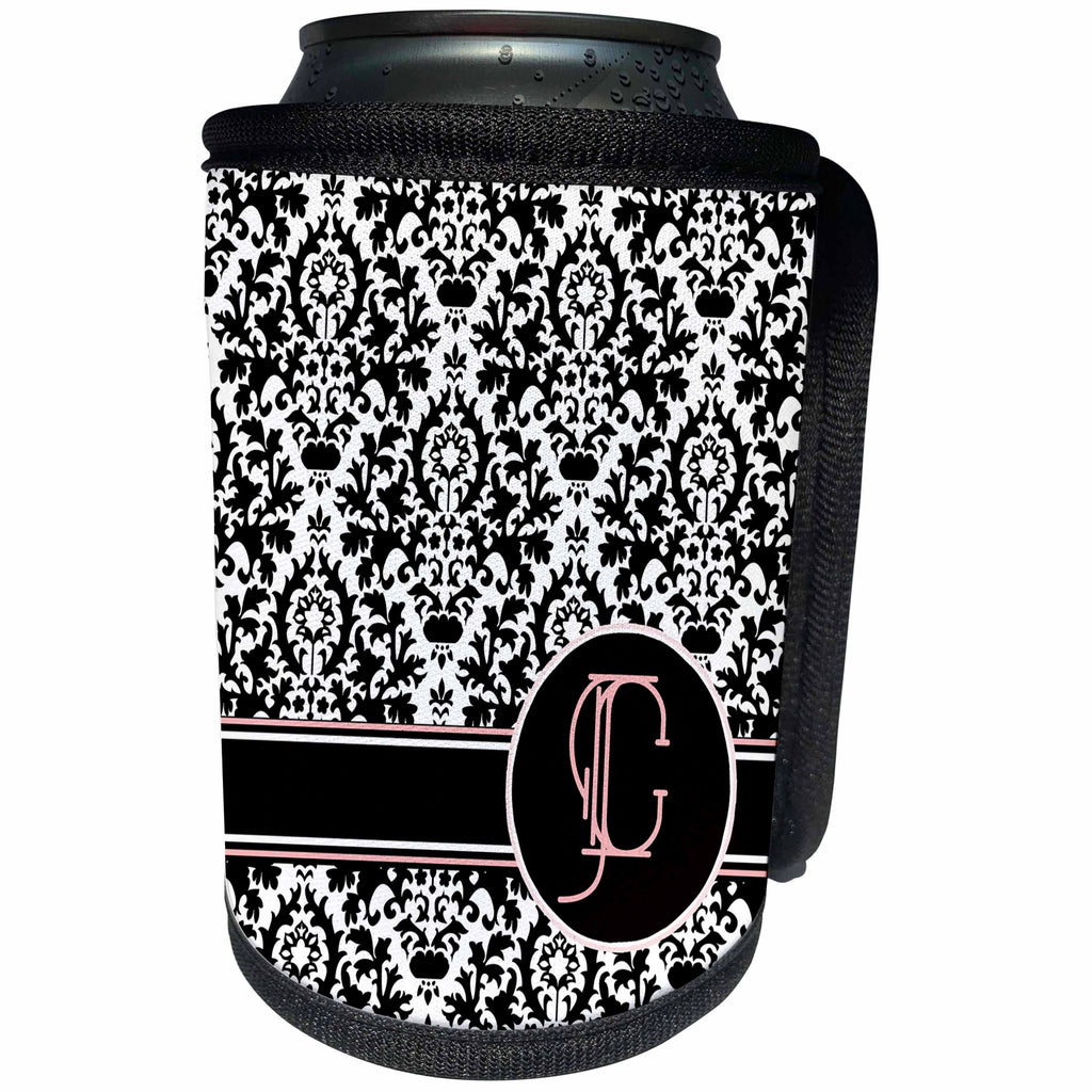 3dRose Uta Naumann Personal Monogram Initials - Letter C Personal Monogrammed Damask Pattern-Personalized Initial - Can Cooler Bottle Wrap (cc_275171)