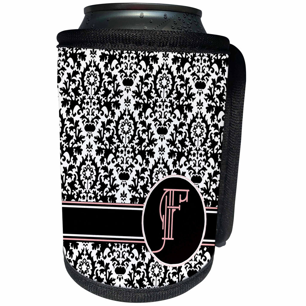 3dRose Uta Naumann Personal Monogram Initials - Letter F Personal Monogrammed Damask Pattern-Personalized Initial - Can Cooler Bottle Wrap (cc_275174)