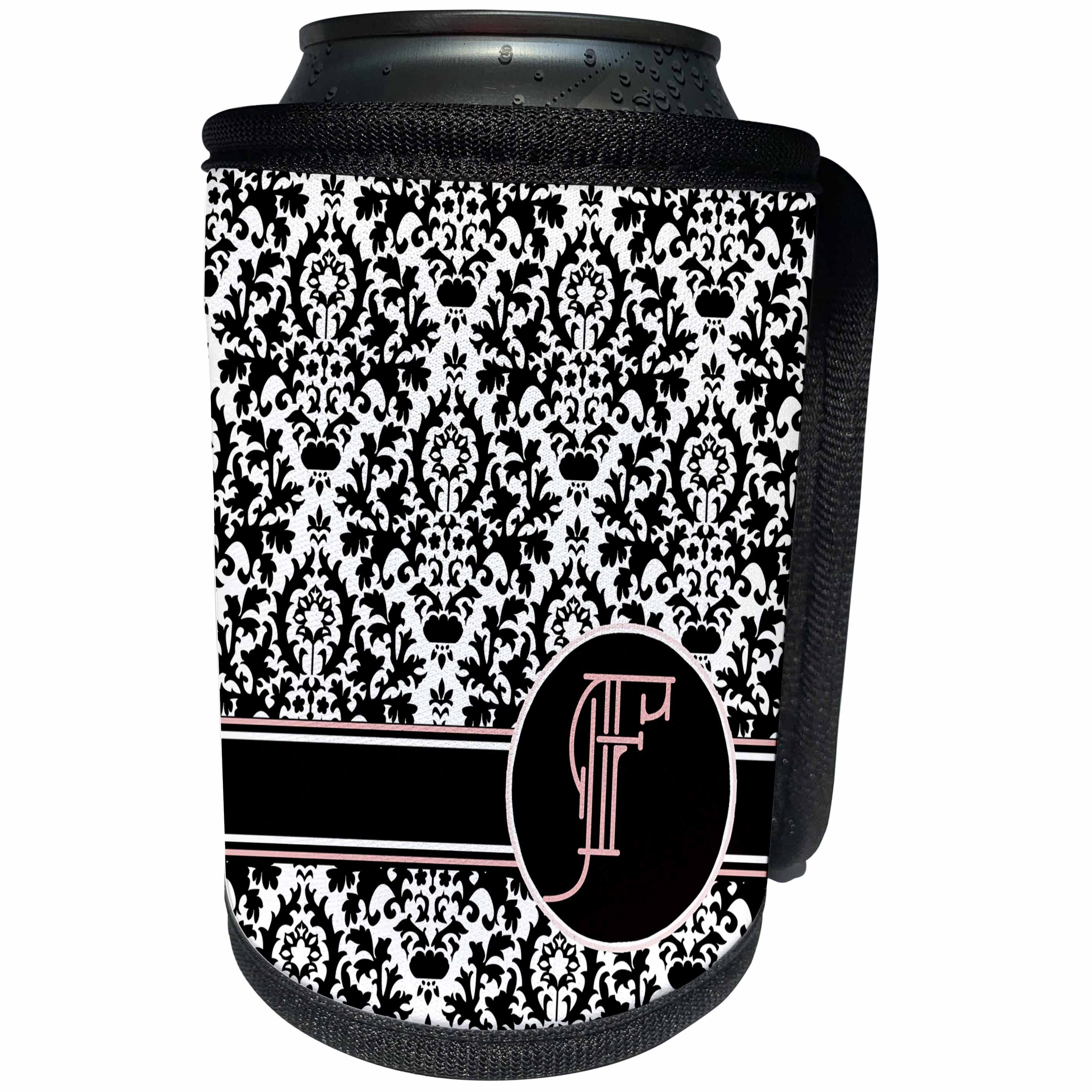 3dRose Uta Naumann Personal Monogram Initials - Letter F Personal Monogrammed Damask Pattern-Personalized Initial - Can Cooler Bottle Wrap (cc_275174)