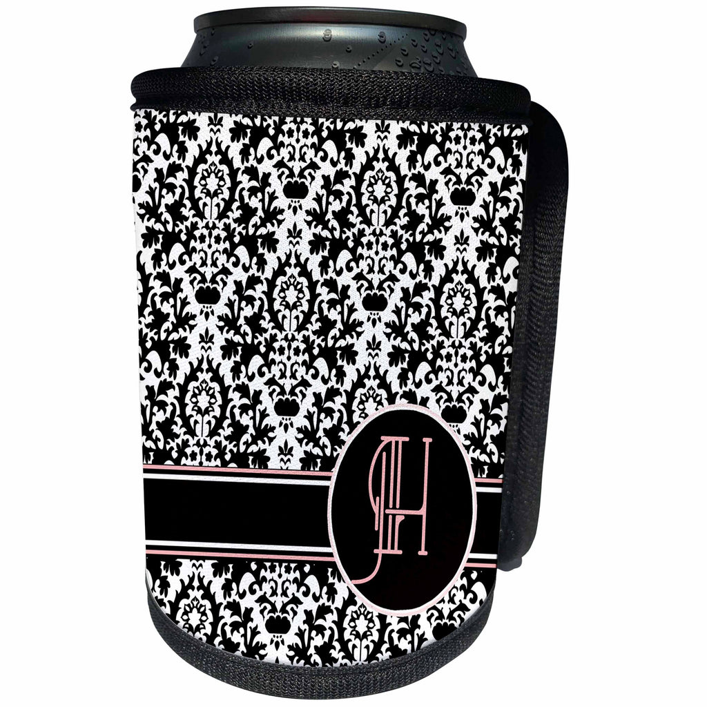 3dRose Uta Naumann Personal Monogram Initials - Letter H Personal Monogrammed Damask Pattern-Personalized Initial - Can Cooler Bottle Wrap (cc_275176)