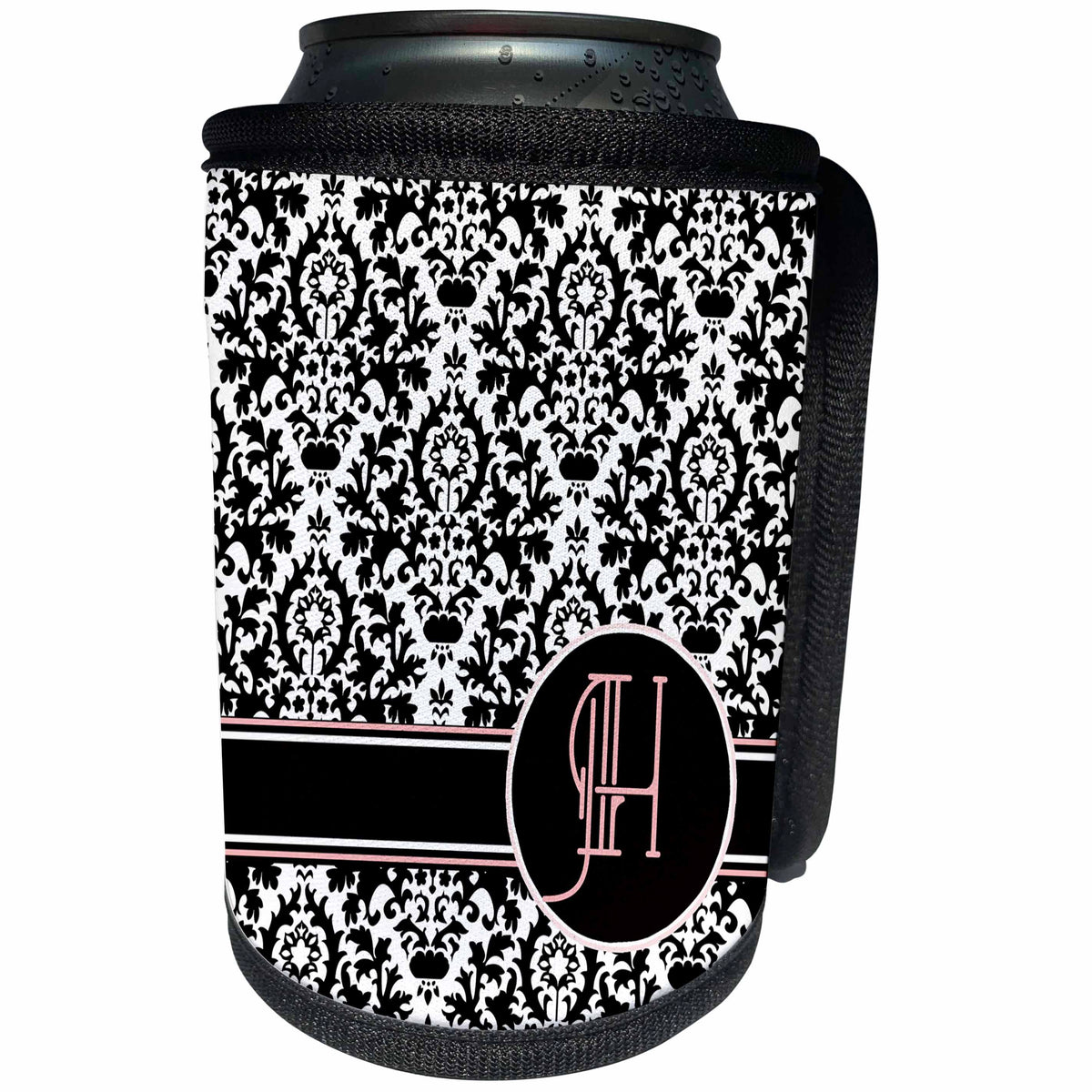 3dRose Uta Naumann Personal Monogram Initials - Letter H Personal Monogrammed Damask Pattern-Personalized Initial - Can Cooler Bottle Wrap (cc_275176)