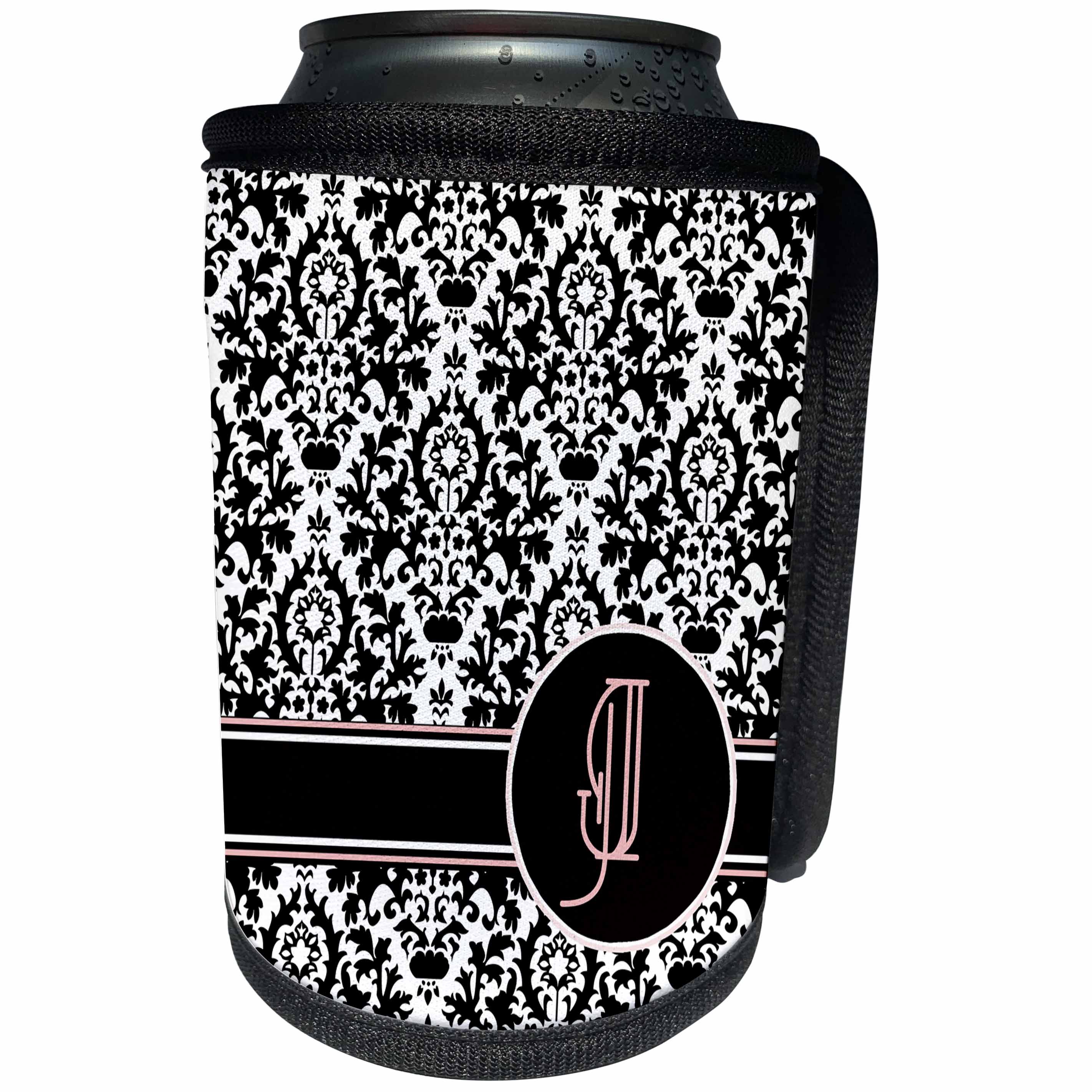3dRose Uta Naumann Personal Monogram Initials - Letter J Personal Monogrammed Damask Pattern-Personalized Initial - Can Cooler Bottle Wrap (cc_275178)
