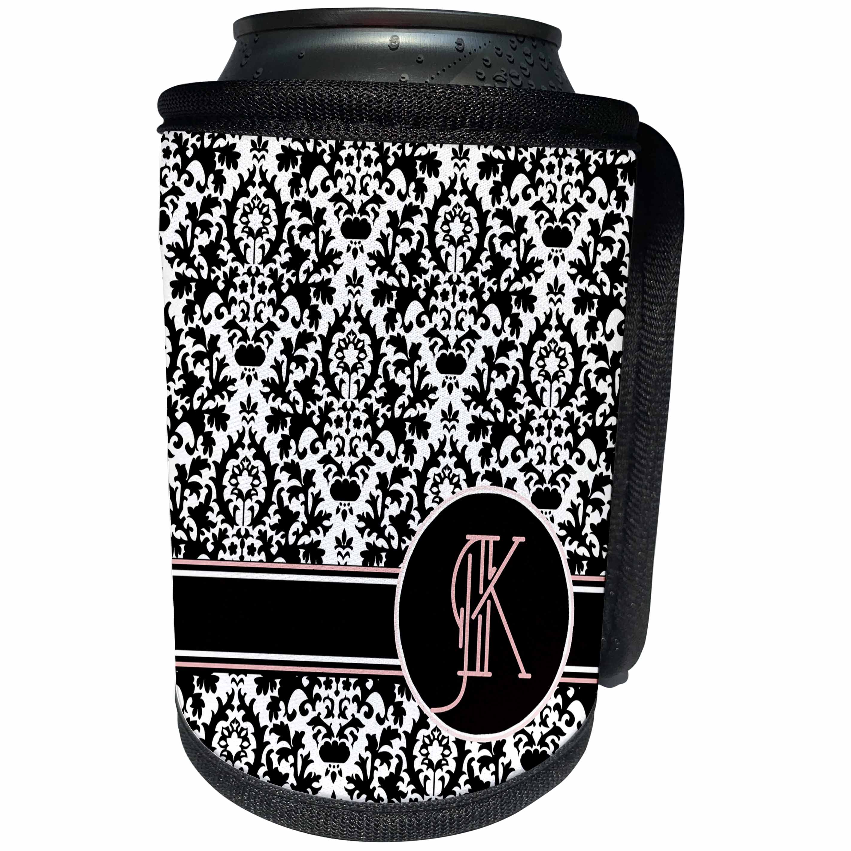 3dRose Uta Naumann Personal Monogram Initials - Letter K Personal Monogrammed Damask Pattern-Personalized Initial - Can Cooler Bottle Wrap (cc_275179)
