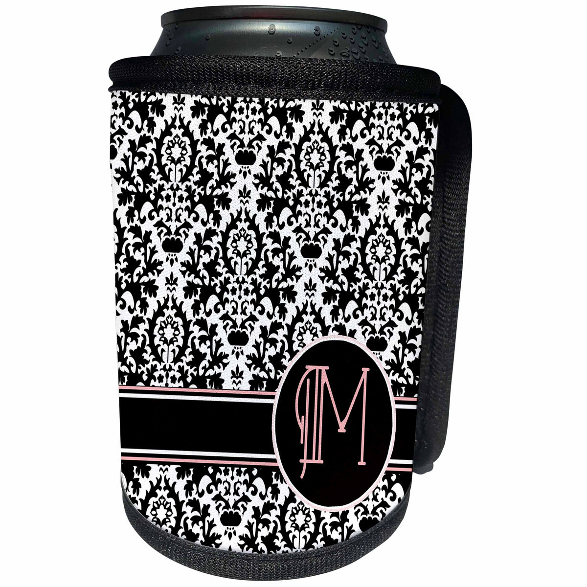 3dRose Uta Naumann Personal Monogram Initials - Letter M Personal Monogrammed Damask Pattern-Personalized Initial - Can Cooler Bottle Wrap (cc_275181)