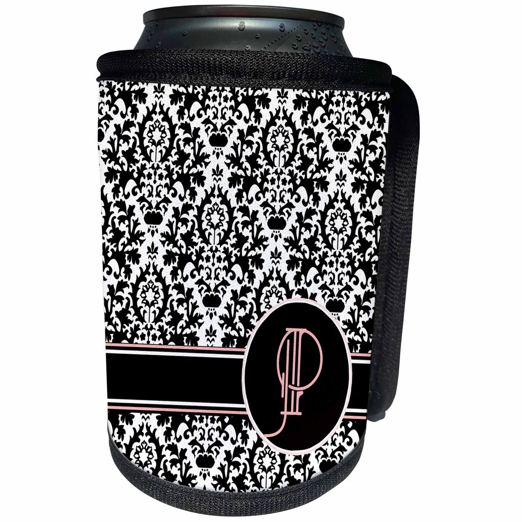 3dRose Uta Naumann Personal Monogram Initials - Letter P Personal Monogrammed Damask Pattern-Personalized Initial - Can Cooler Bottle Wrap (cc_275185)
