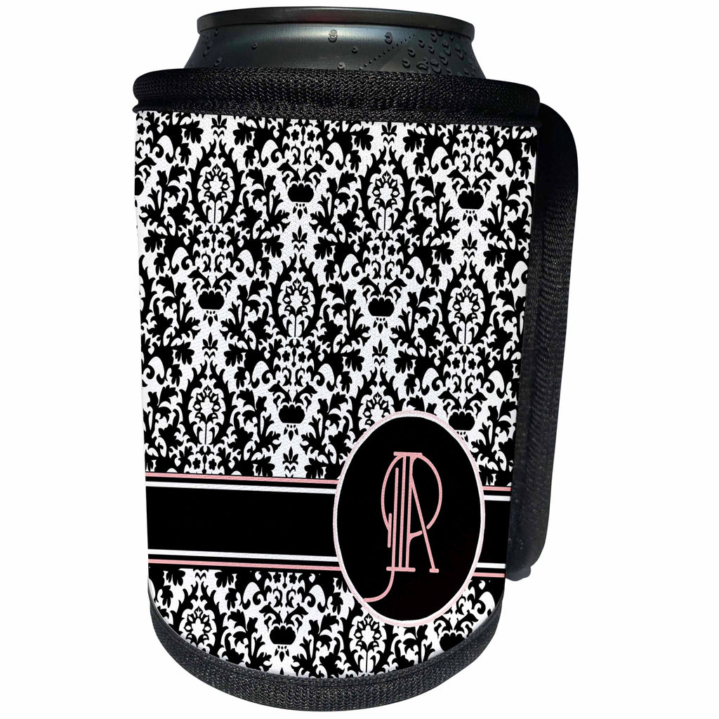 3dRose Uta Naumann Personal Monogram Initials - Letter R Personal Monogrammed Damask Pattern-Personalized Initial - Can Cooler Bottle Wrap (cc_275187)