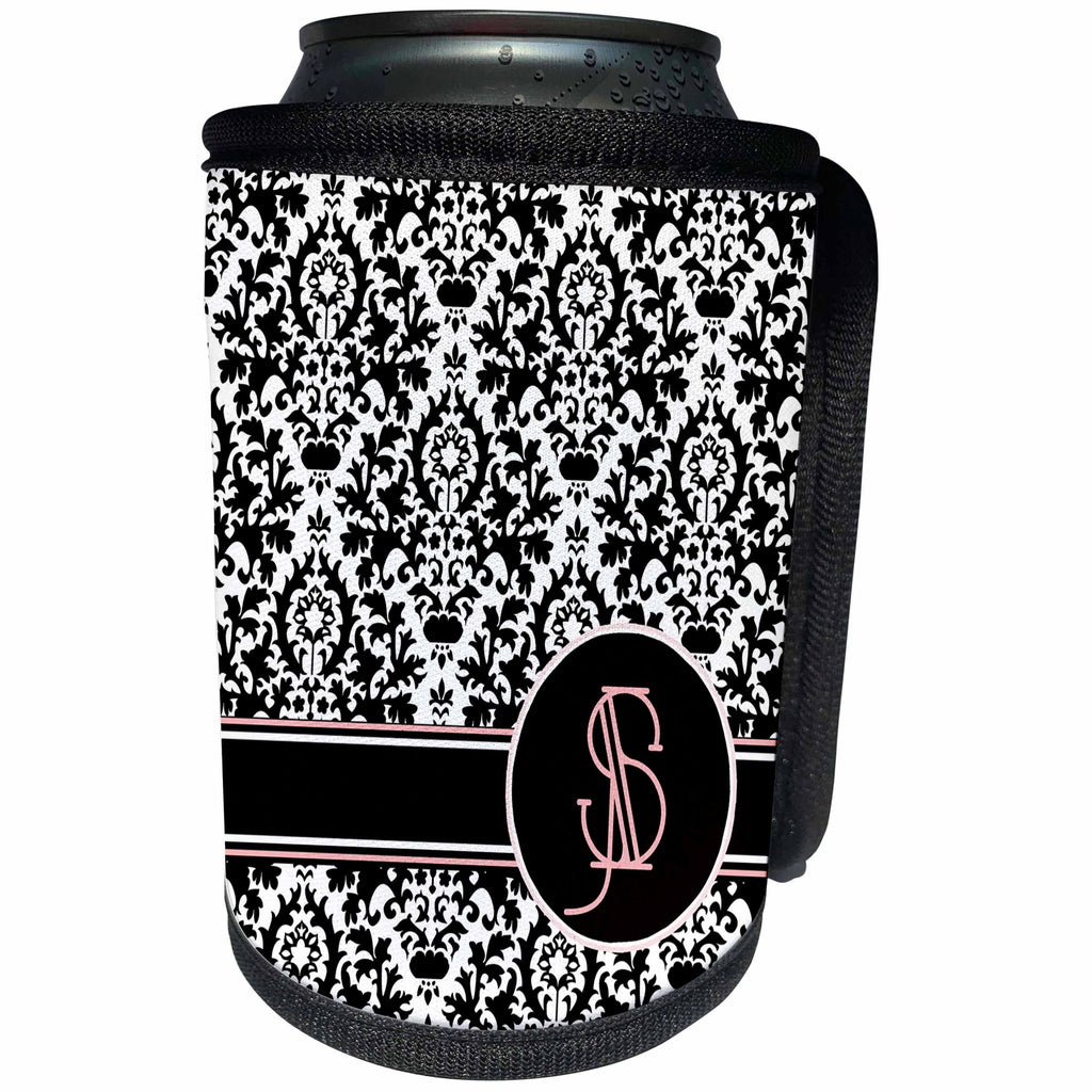 3dRose Uta Naumann Personal Monogram Initials - Letter S Personal Monogrammed Damask Pattern-Personalized Initial - Can Cooler Bottle Wrap (cc_275188)