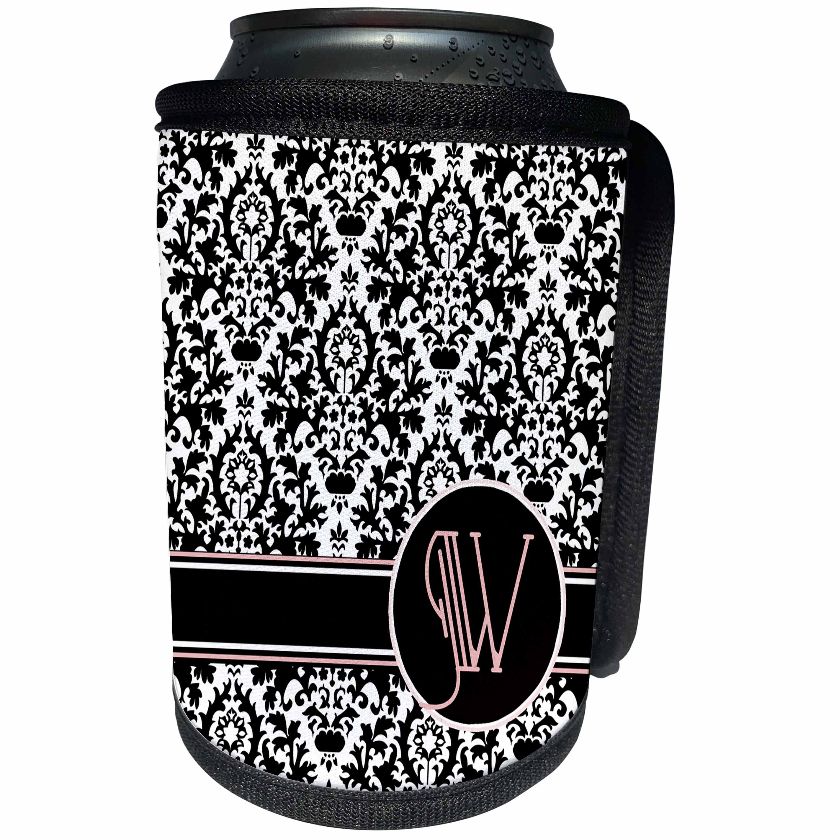 3dRose Uta Naumann Personal Monogram Initials - Letter W Personal Monogrammed Damask Pattern-Personalized Initial - Can Cooler Bottle Wrap (cc_275192)