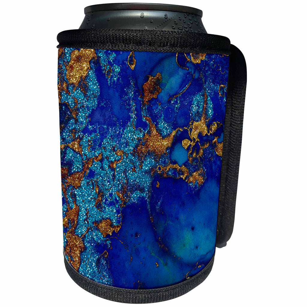 3dRose Uta Naumann Faux Glitter Pattern - Image of Trendy Indigo Blue and Glitter Ink Metal Marble Agate - Can Cooler Bottle Wrap (cc_275199)