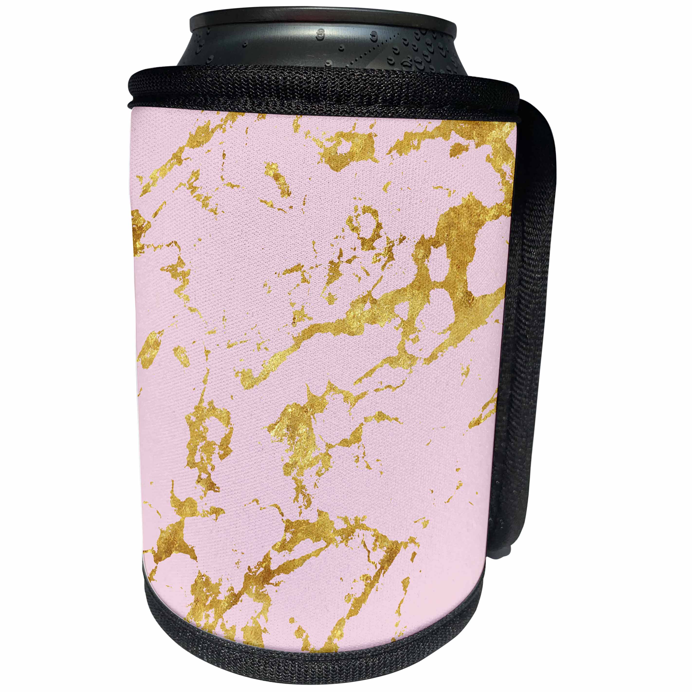 3dRose Uta Naumann Faux Glitter Pattern - Image of Gold Glitter Veins on Pink Marble Agate Gemstone Quartz - Can Cooler Bottle Wrap (cc_275233)