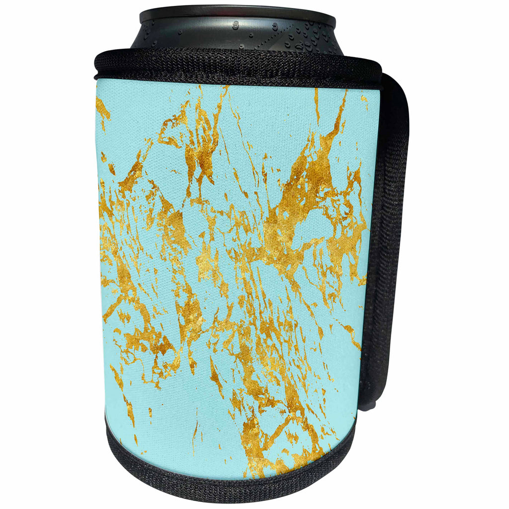 3dRose Uta Naumann Faux Glitter Pattern - Art print of Chic Trendy Gold Glitter Veins on Teal Marble Agate Quartz - Can Cooler Bottle Wrap (cc_275234)