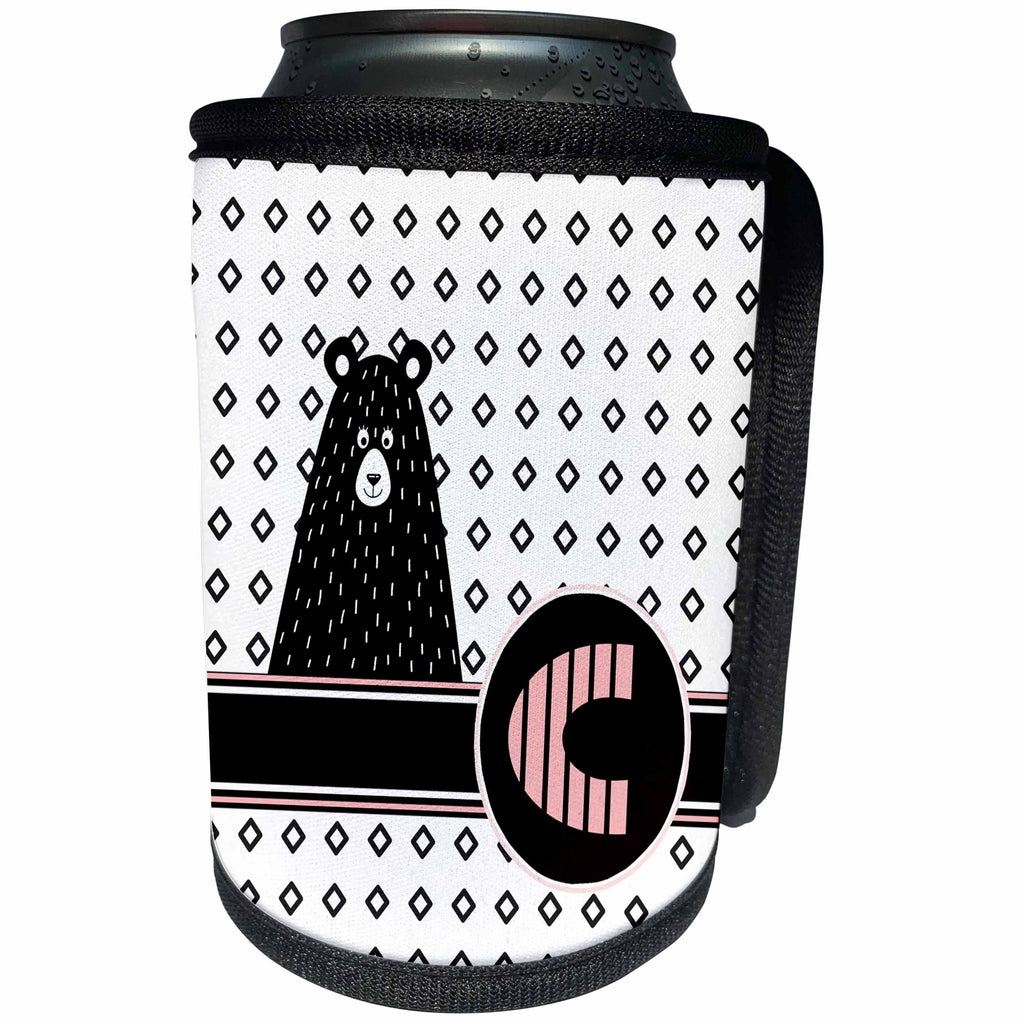 3dRose Uta Naumann Personal Monogram Initials - Letter C Personal Monogram Bear Animal Scandi - Personalized Initial - Can Cooler Bottle Wrap (cc_275238)