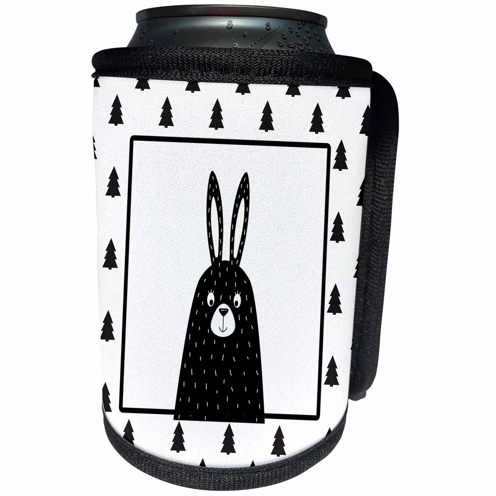 3dRose Uta Naumann Watercolor Illustration Animal - Cute Scandinavian Scandi Animal Illustration-Bunny in Forest - Can Cooler Bottle Wrap (cc_275267)