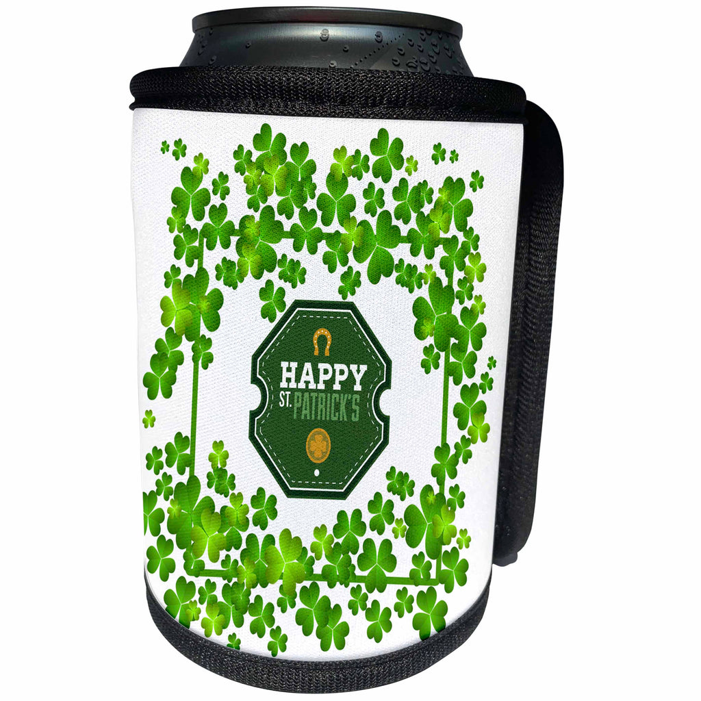 3dRose Uta Naumann Sayings and Typography - Ireland Holiday Motivational and Clover Frame - Happy St Patricks Day - Can Cooler Bottle Wrap (cc_275291)