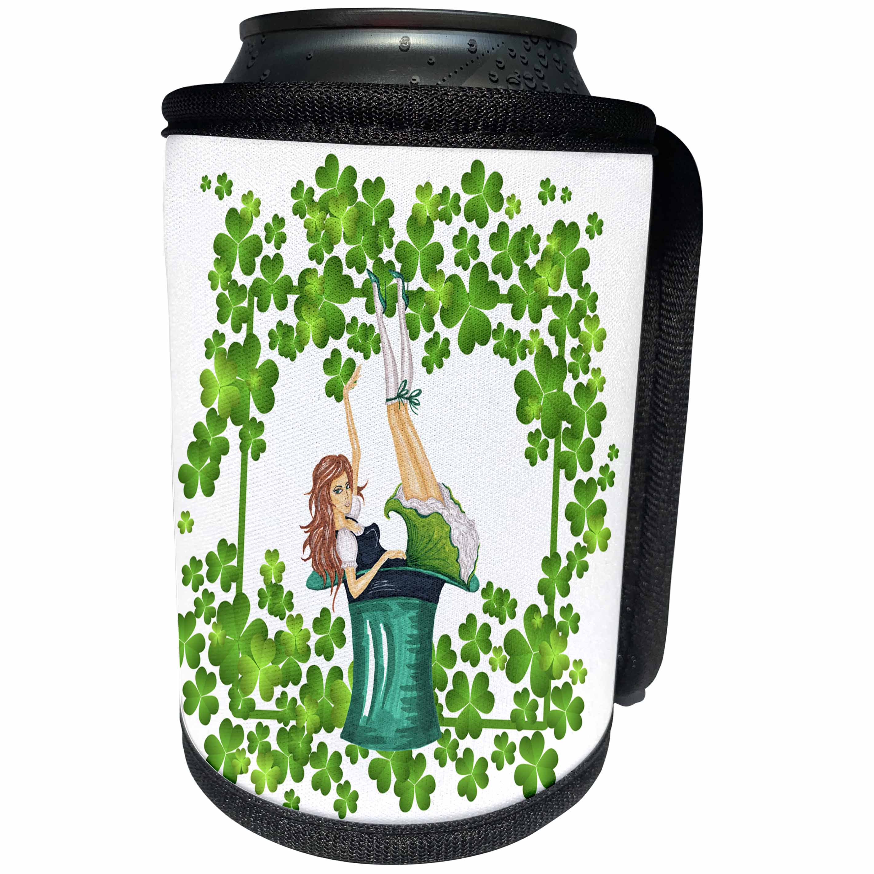 3dRose Uta Naumann Sayings and Typography - Ireland Holiday Girl and Clover Frame - St Patricks Day - Can Cooler Bottle Wrap (cc_275292)