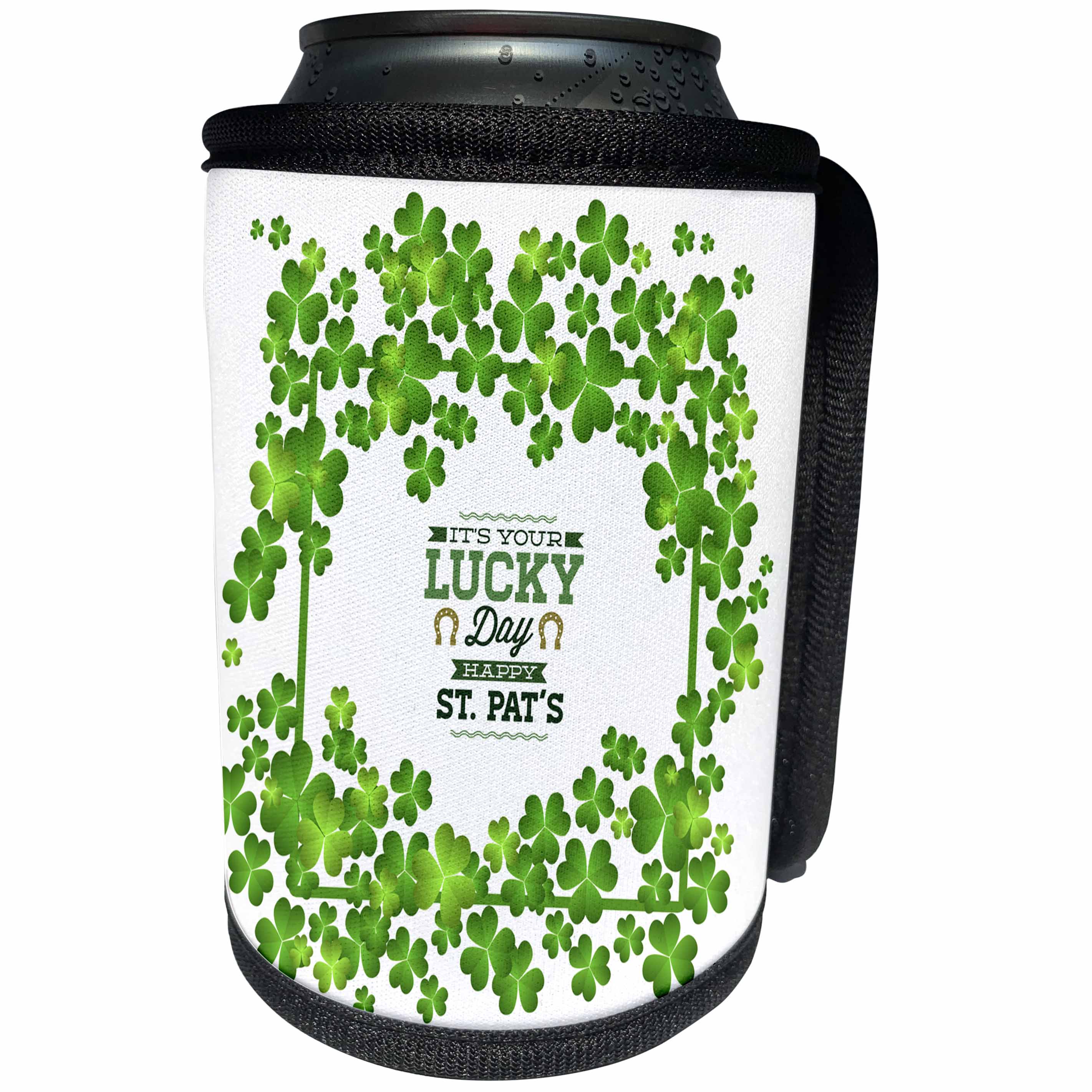 3dRose Uta Naumann Sayings and Typography - Irish St Patrick Motivational and Clover Frame - Its Your Lucky Day - Can Cooler Bottle Wrap (cc_275297)