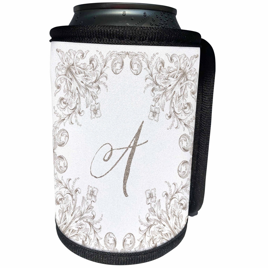 3dRose Uta Naumann Personal Monogram Initials - Letter A Personal Luxury Vintage Glitter Monogram-Personalized Initial - Can Cooler Bottle Wrap (cc_275300)