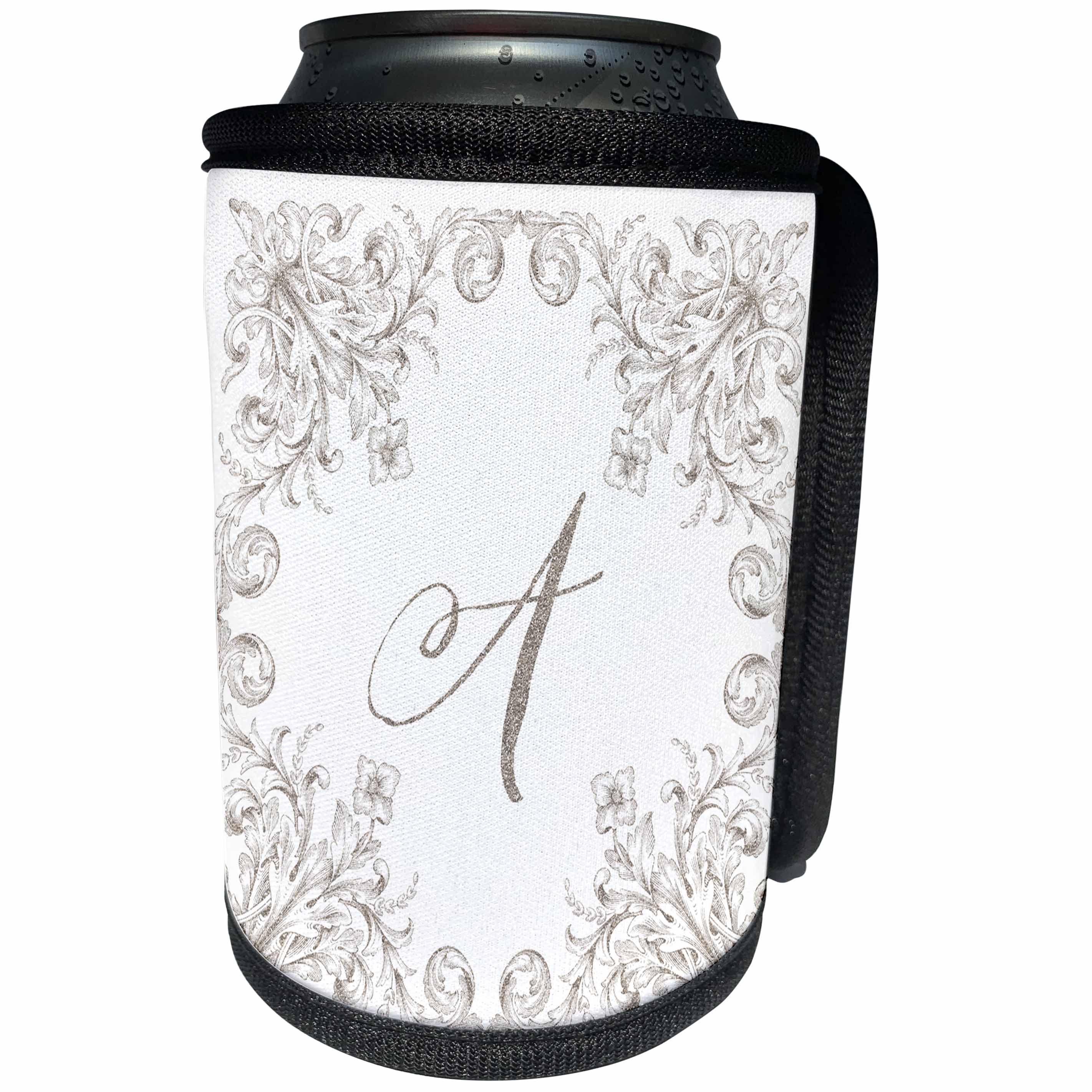 3dRose Uta Naumann Personal Monogram Initials - Letter A Personal Luxury Vintage Glitter Monogram-Personalized Initial - Can Cooler Bottle Wrap (cc_275300)