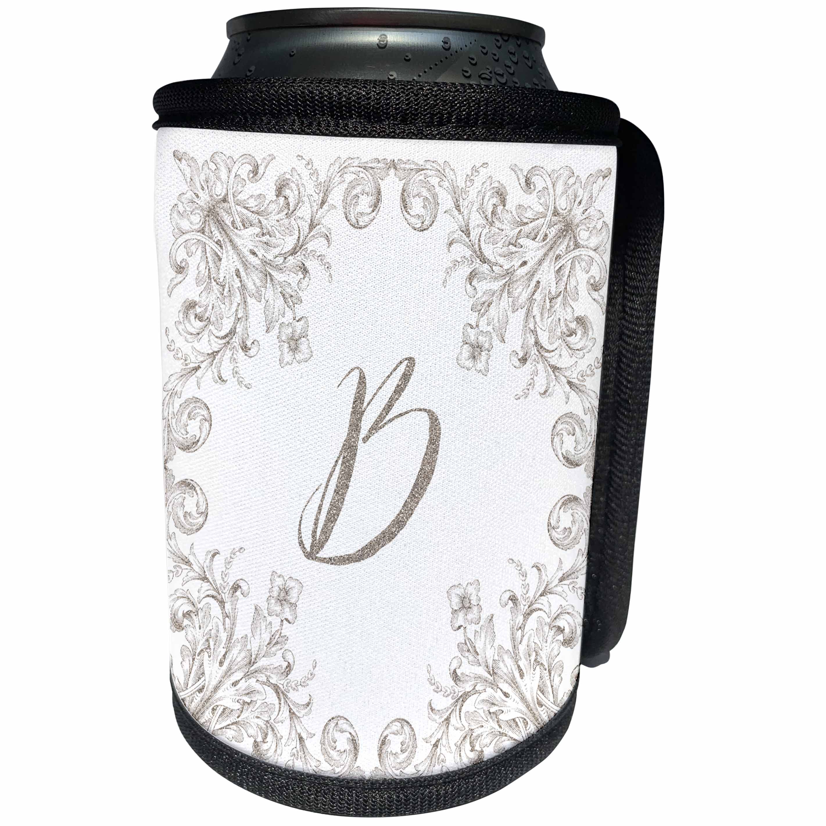 3dRose Uta Naumann Personal Monogram Initials - Letter B Personal Luxury Vintage Glitter Monogram-Personalized Initial - Can Cooler Bottle Wrap (cc_275301)