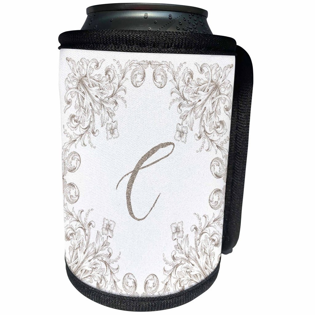 3dRose Uta Naumann Personal Monogram Initials - Letter C Personal Luxury Vintage Glitter Monogram-Personalized Initial - Can Cooler Bottle Wrap (cc_275302)