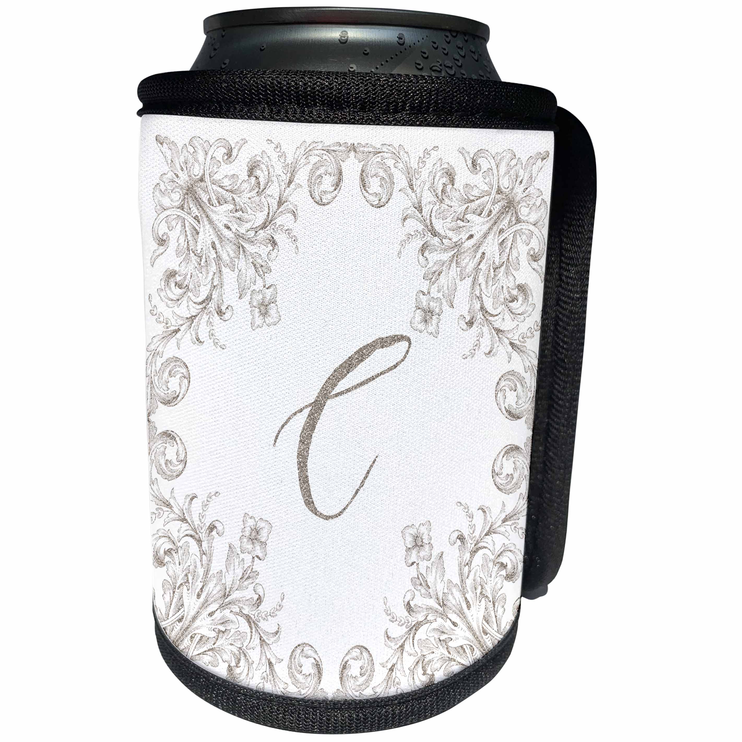 3dRose Uta Naumann Personal Monogram Initials - Letter C Personal Luxury Vintage Glitter Monogram-Personalized Initial - Can Cooler Bottle Wrap (cc_275302)