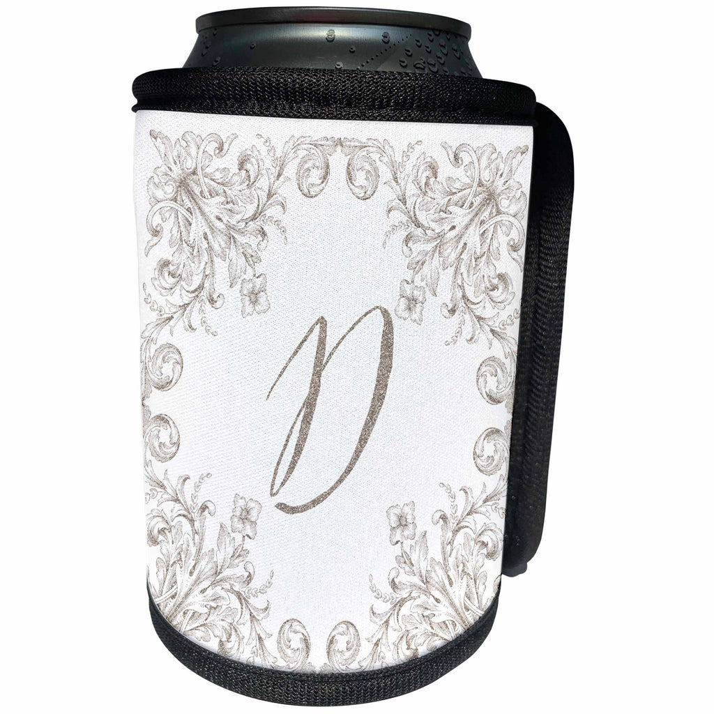 3dRose Uta Naumann Personal Monogram Initials - Letter D Personal Luxury Vintage Glitter Monogram-Personalized Initial - Can Cooler Bottle Wrap (cc_275303)