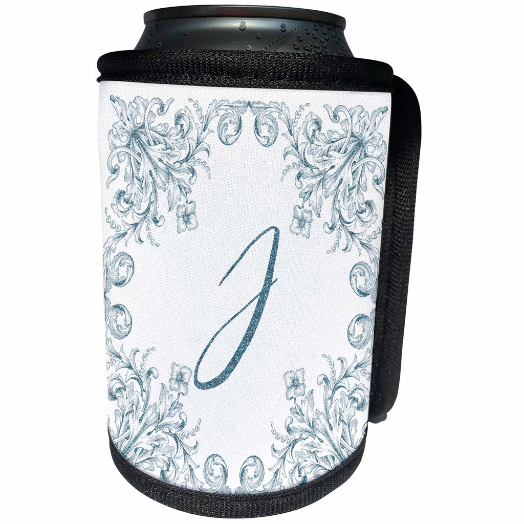 3dRose Uta Naumann Personal Monogram Initials - Letter J Personal Luxury Vintage Glitter Monogram-Personalized Initial - Can Cooler Bottle Wrap (cc_275309)