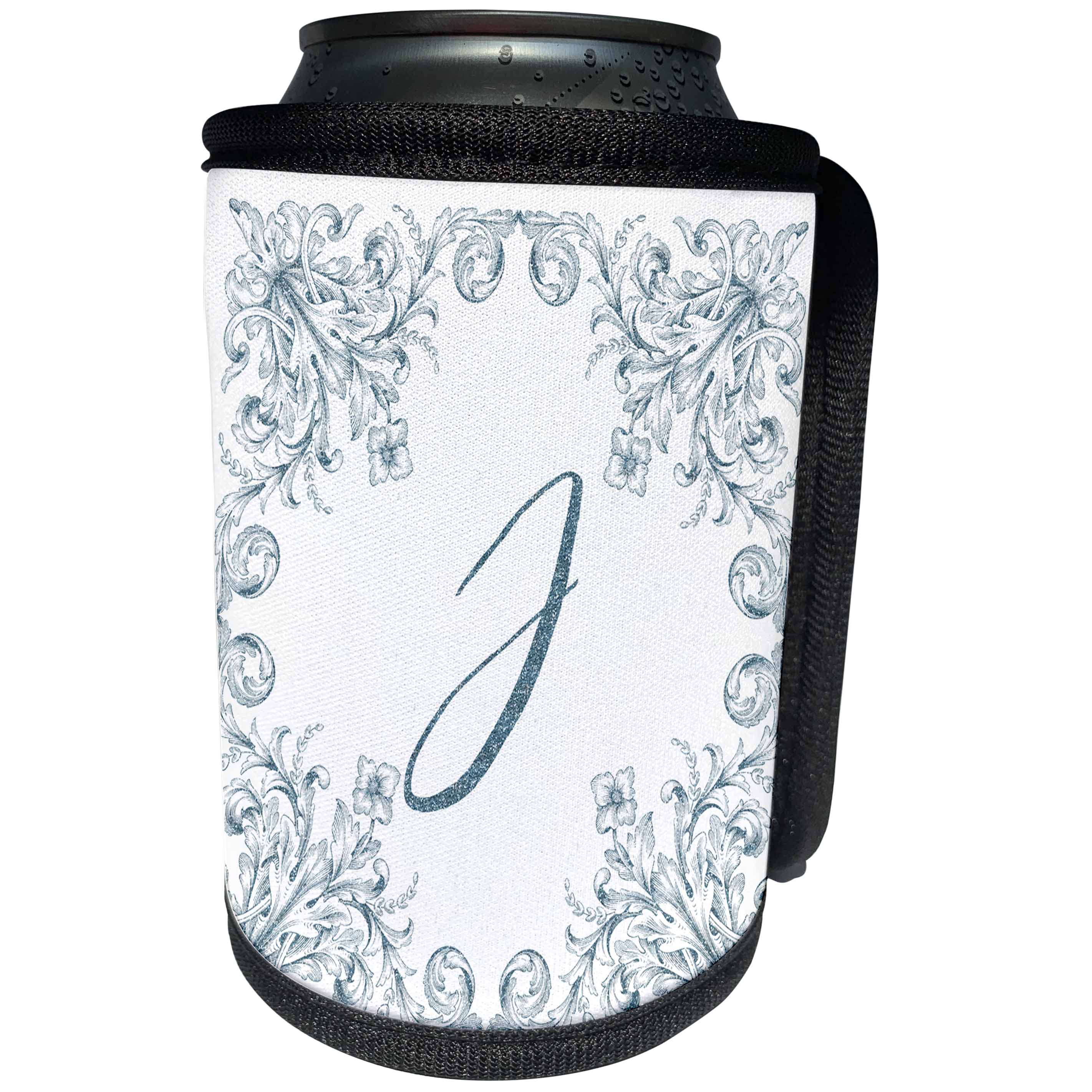 3dRose Uta Naumann Personal Monogram Initials - Letter J Personal Luxury Vintage Glitter Monogram-Personalized Initial - Can Cooler Bottle Wrap (cc_275309)