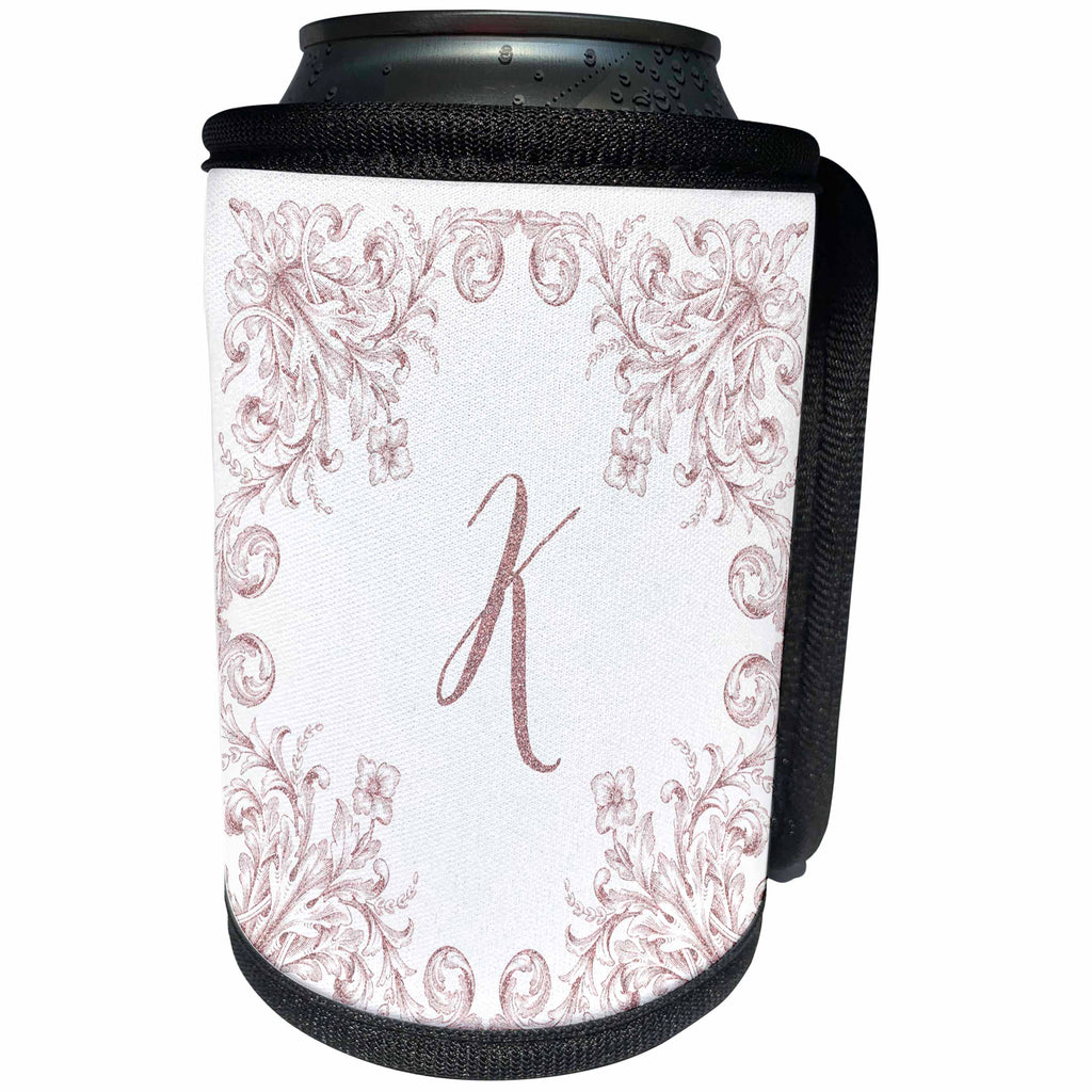 3dRose Uta Naumann Personal Monogram Initials - Letter K Personal Luxury Vintage Glitter Monogram-Personalized Initial - Can Cooler Bottle Wrap (cc_275310)