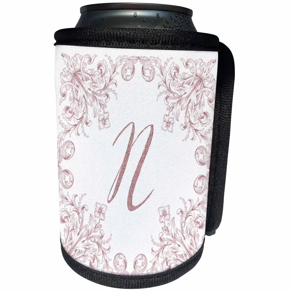 3dRose Uta Naumann Personal Monogram Initials - Letter N Personal Luxury Vintage Glitter Monogram-Personalized Initial - Can Cooler Bottle Wrap (cc_275313)