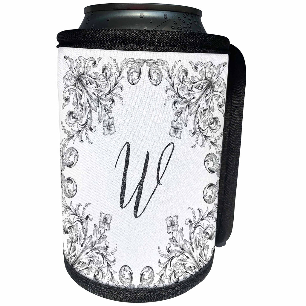 3dRose Uta Naumann Personal Monogram Initials - Letter W Personal Luxury Vintage Glitter Monogram-Personalized Initial - Can Cooler Bottle Wrap (cc_275323)