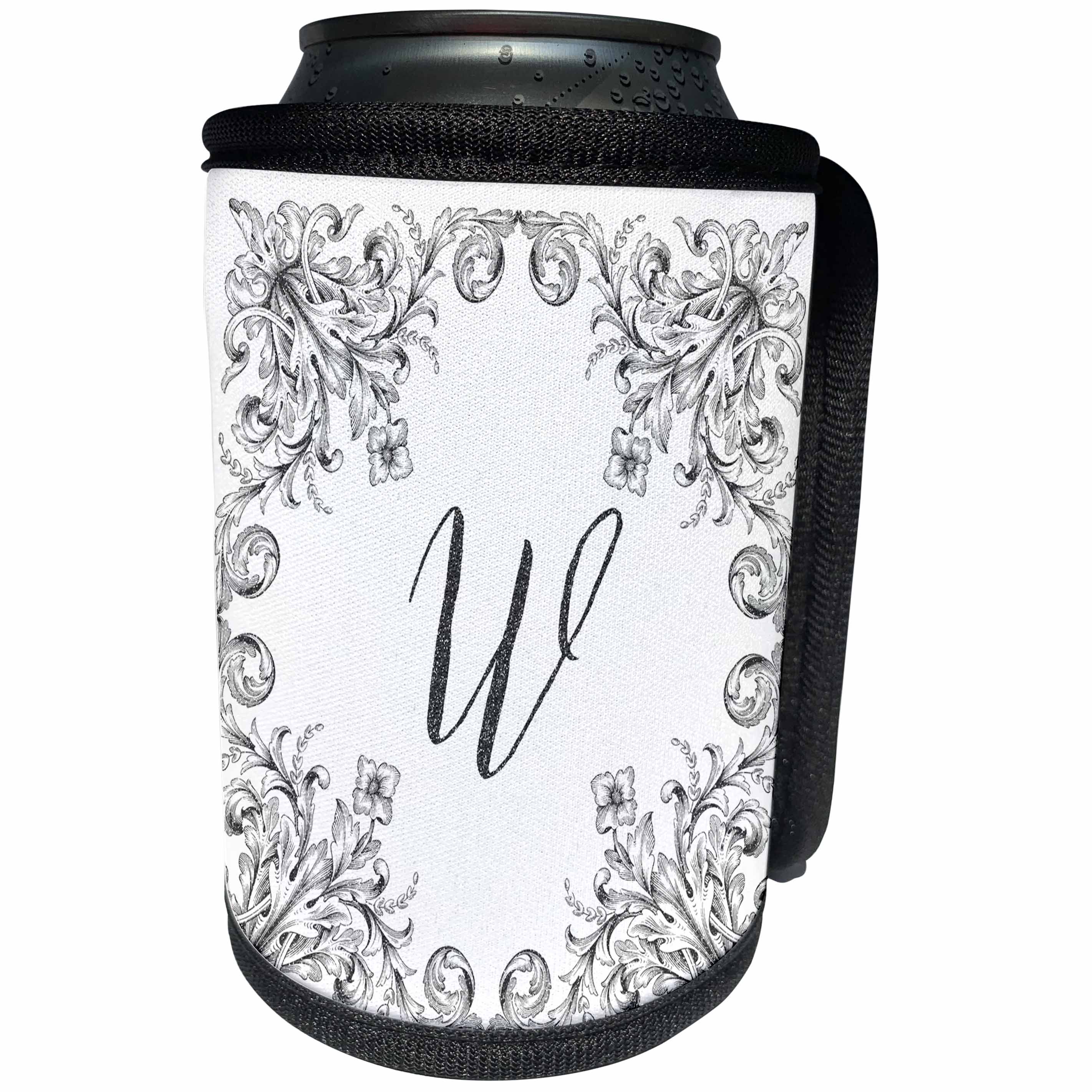 3dRose Uta Naumann Personal Monogram Initials - Letter W Personal Luxury Vintage Glitter Monogram-Personalized Initial - Can Cooler Bottle Wrap (cc_275323)
