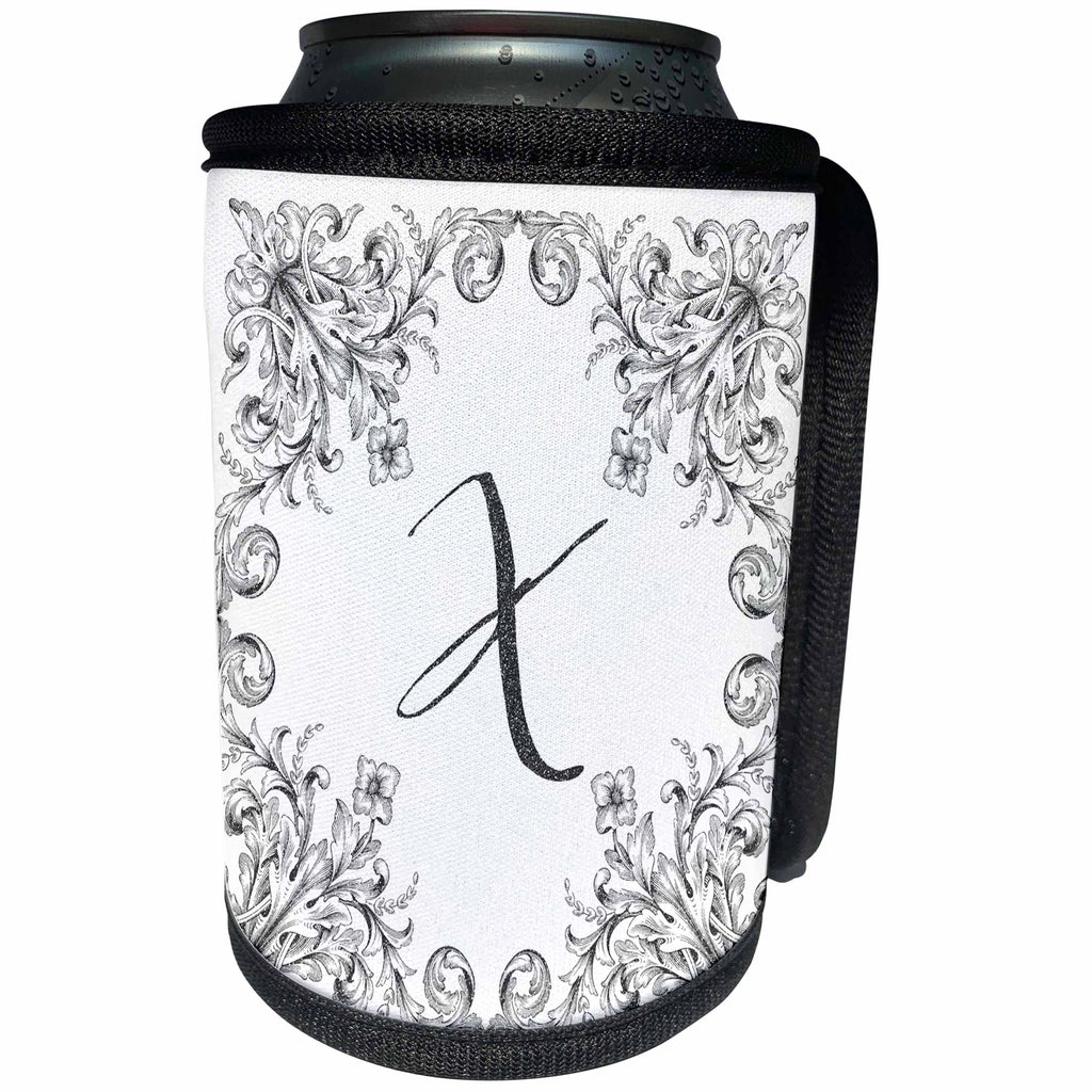 3dRose Uta Naumann Personal Monogram Initials - Letter X Personal Luxury Vintage Glitter Monogram-Personalized Initial - Can Cooler Bottle Wrap (cc_275324)